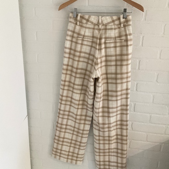 Aritzia Wilfred Effortless Plaid Wide Leg Trouser Darted High Waist Check 0 - Picture 8 of 15